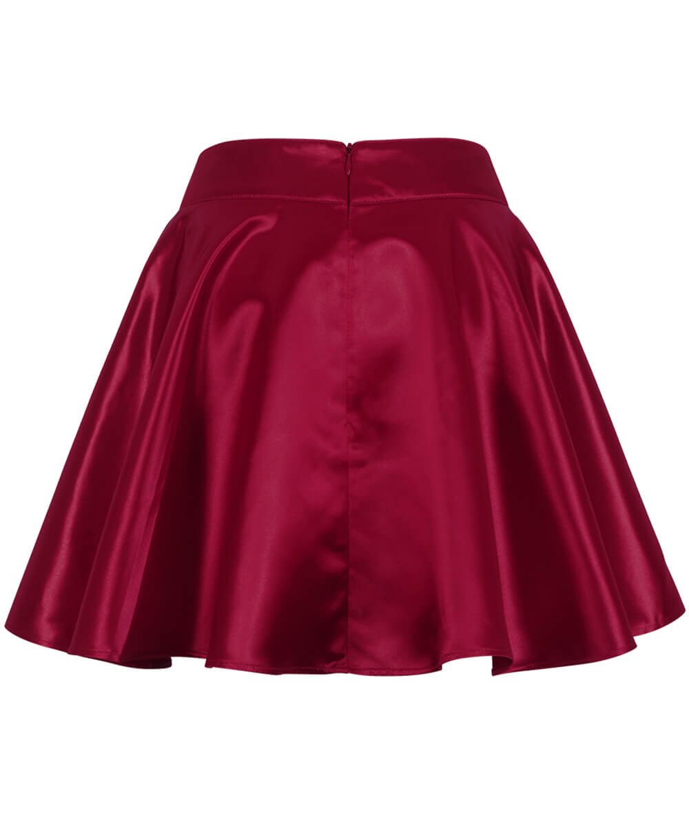 Elwen Maroon Skater Flared Skirt