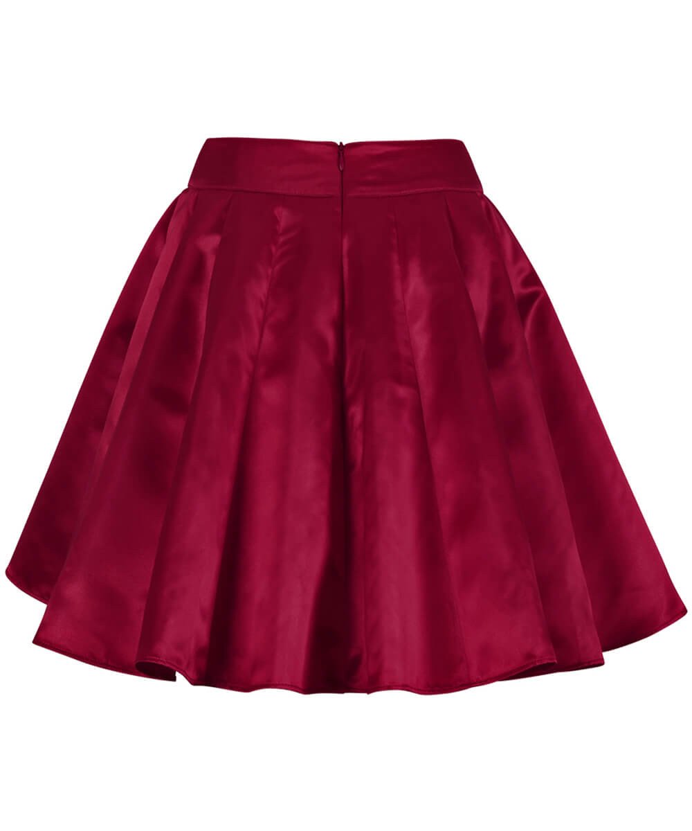 Freki Maroon Pleated Flared Skater Skirt