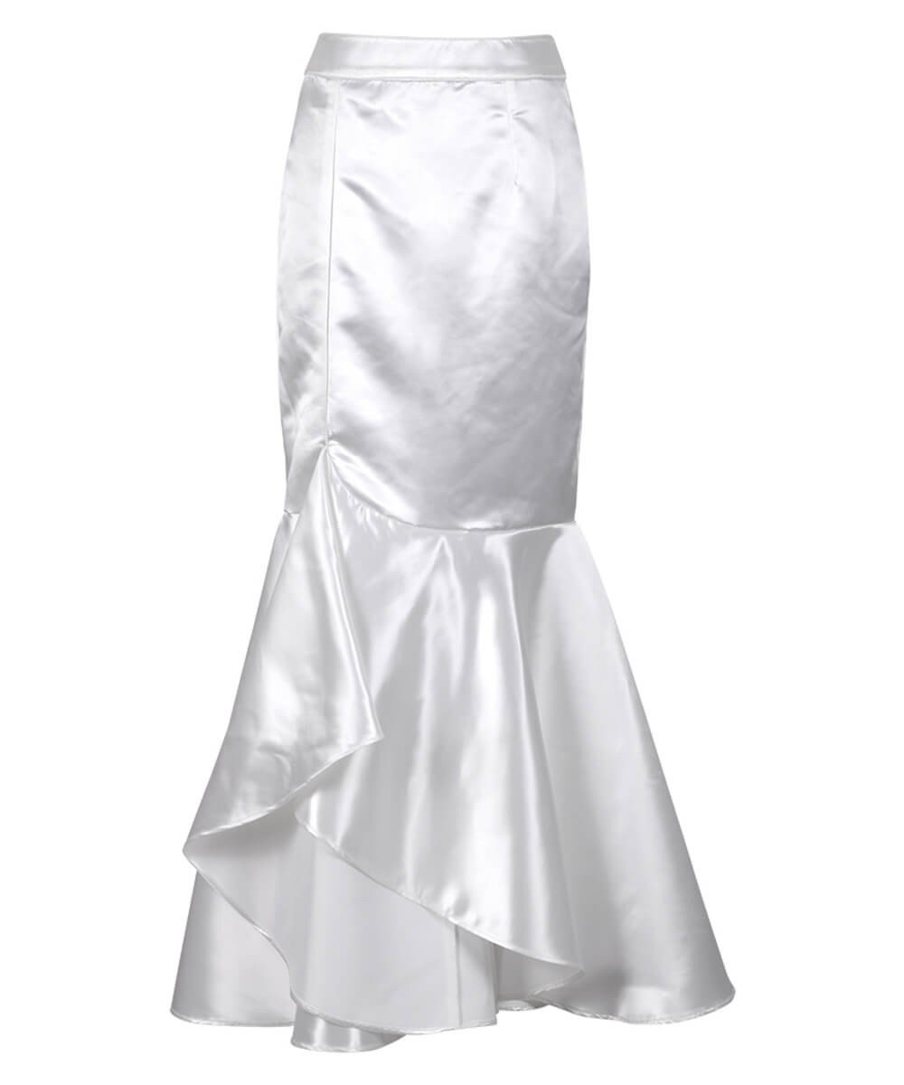 Elya White Long Skirt with Ruffle