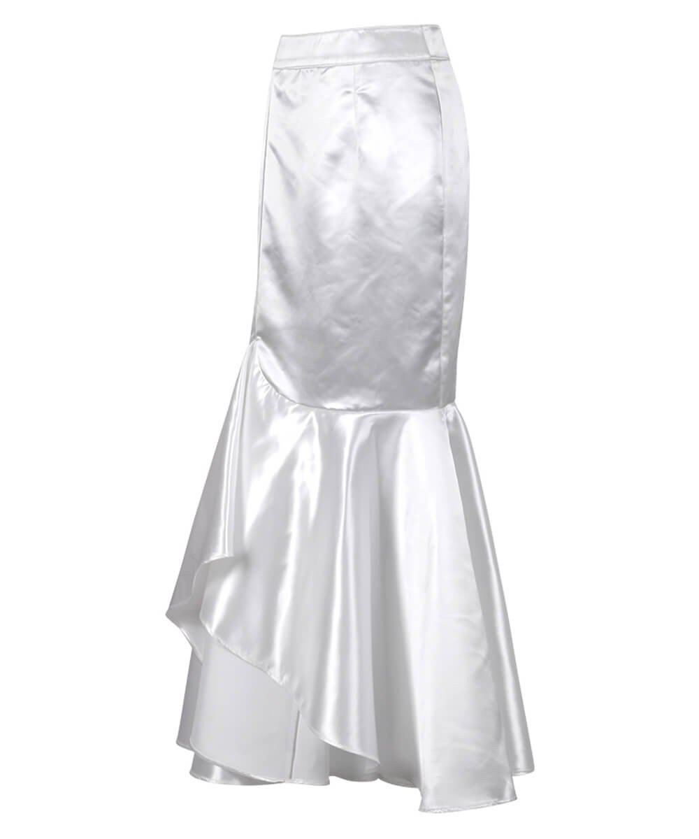 Elya White Long Skirt with Ruffle