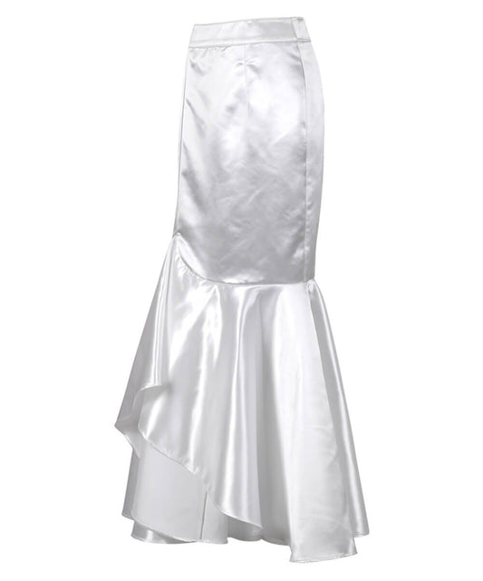 Elya White Long Skirt with Ruffle