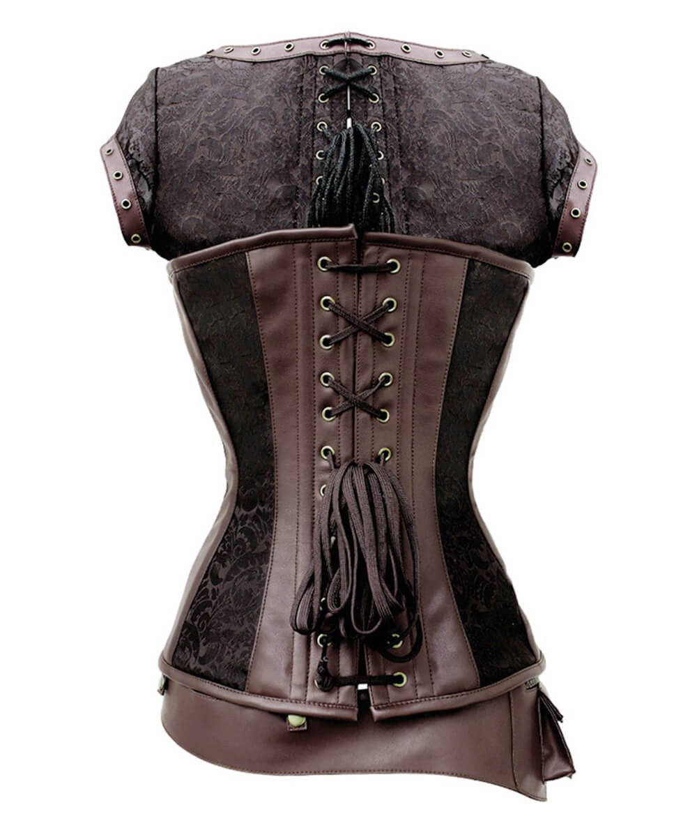 Iris Overbust Brown Steampunk Corset with Detachable Belt