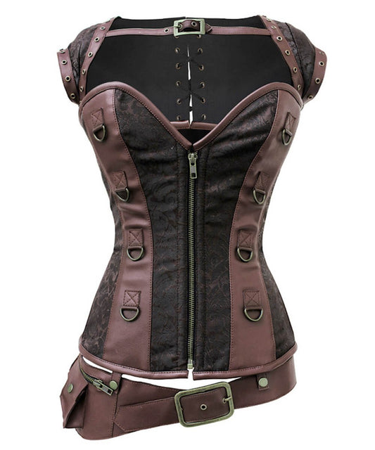 Iris Overbust Brown Steampunk Corset with Detachable Belt