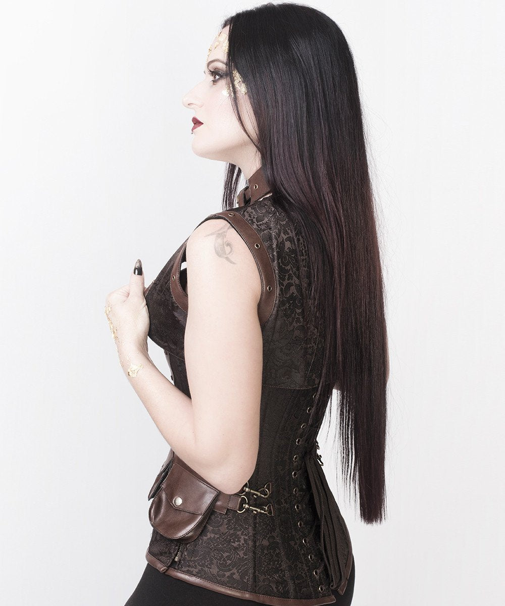 Alexa Brown Brocade Steampunk Overbust Corset