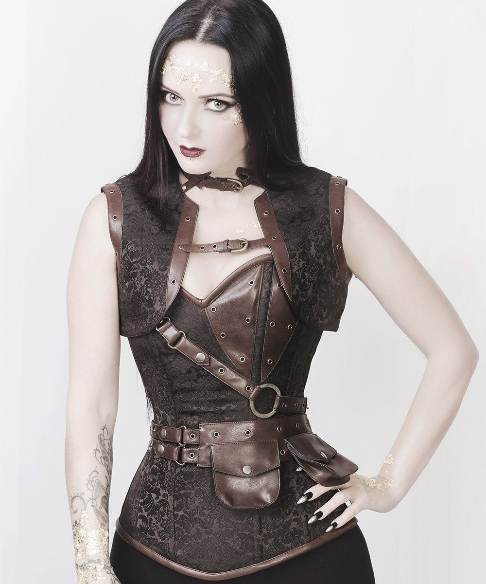 Alexa Brown Brocade Steampunk Overbust Corset