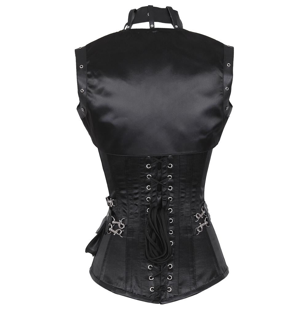 Shakirain Steampunk Overbust Black Corset with Detachable Belt