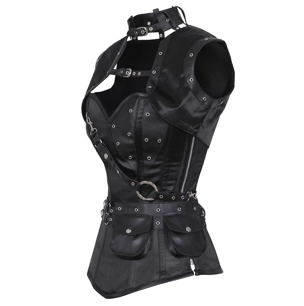 Shakirain Steampunk Overbust Black Corset with Detachable Belt