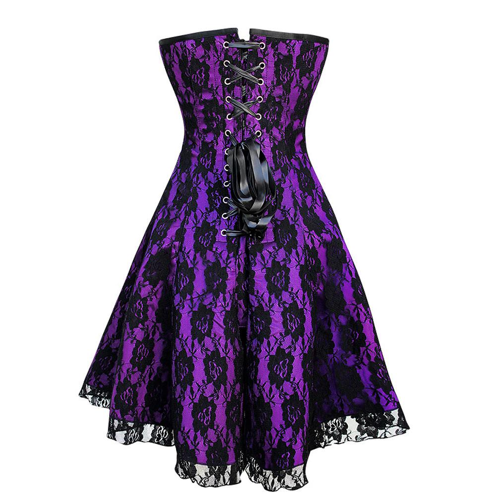 Izzie Gothic Purple Lace Overlay Corset Dress