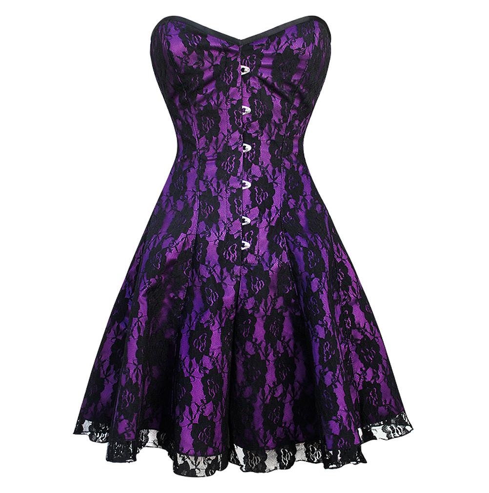 Izzie Gothic Purple Lace Overlay Corset Dress