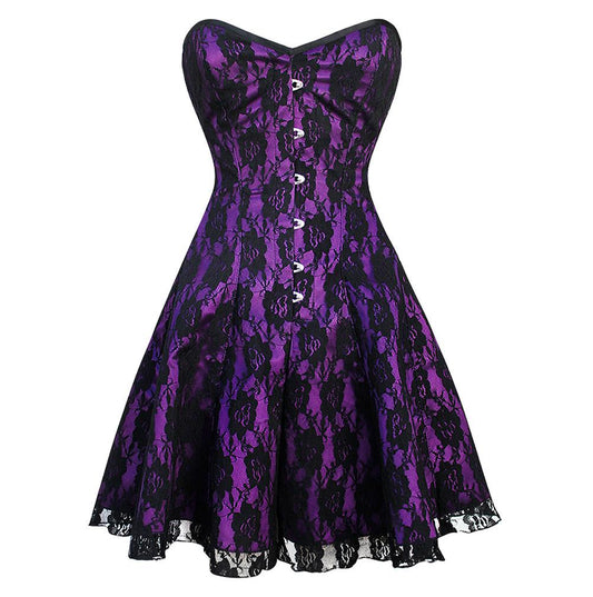Izzie Gothic Purple Lace Overlay Corset Dress
