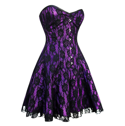 Izzie Gothic Purple Lace Overlay Corset Dress
