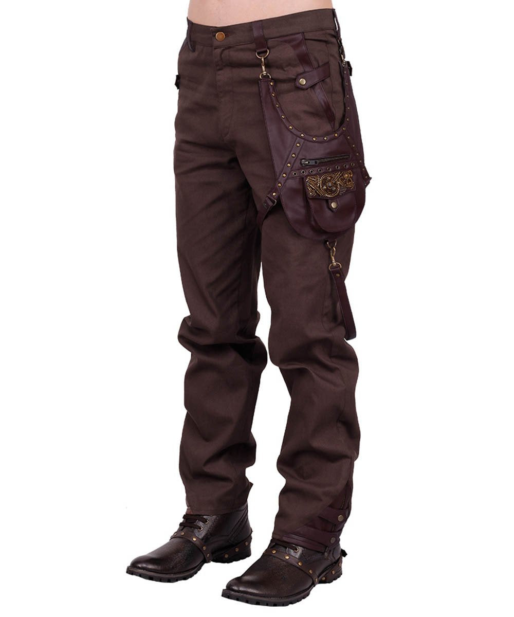 Emest Steampunk Men's Trouser in Brown Cotton