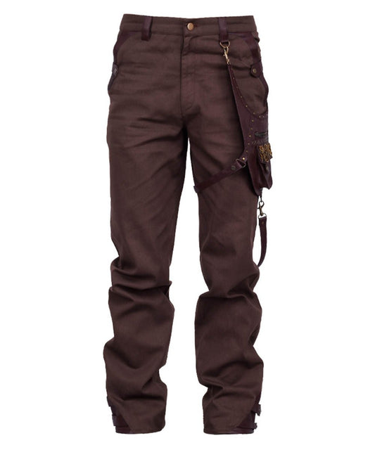 Emest Steampunk Men's Trouser in Brown Cotton