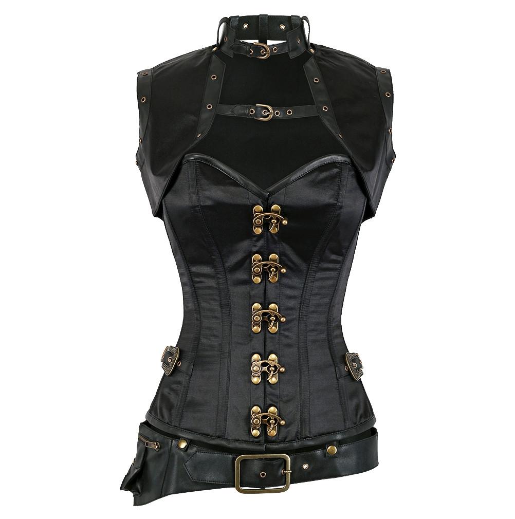 Lucette Steampunk Black Satin Ovrebust Corset