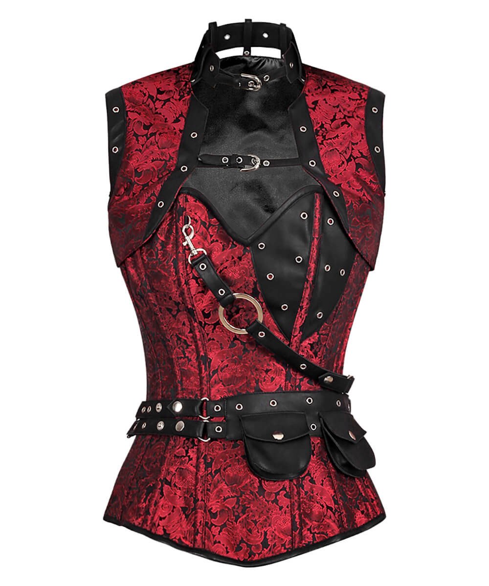 Vladmir Brocade Overbust Steampunk Corset with Detachable Belt