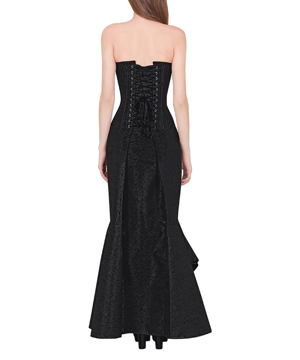 Vinata Gothic Black Cascaded Ruffle Corset Dress