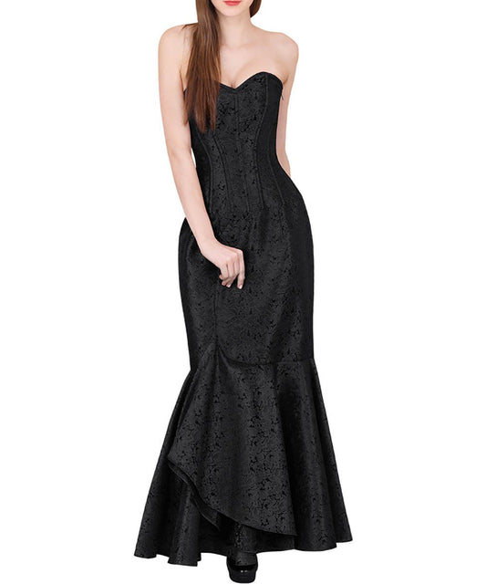 Vinata Gothic Black Cascaded Ruffle Corset Dress