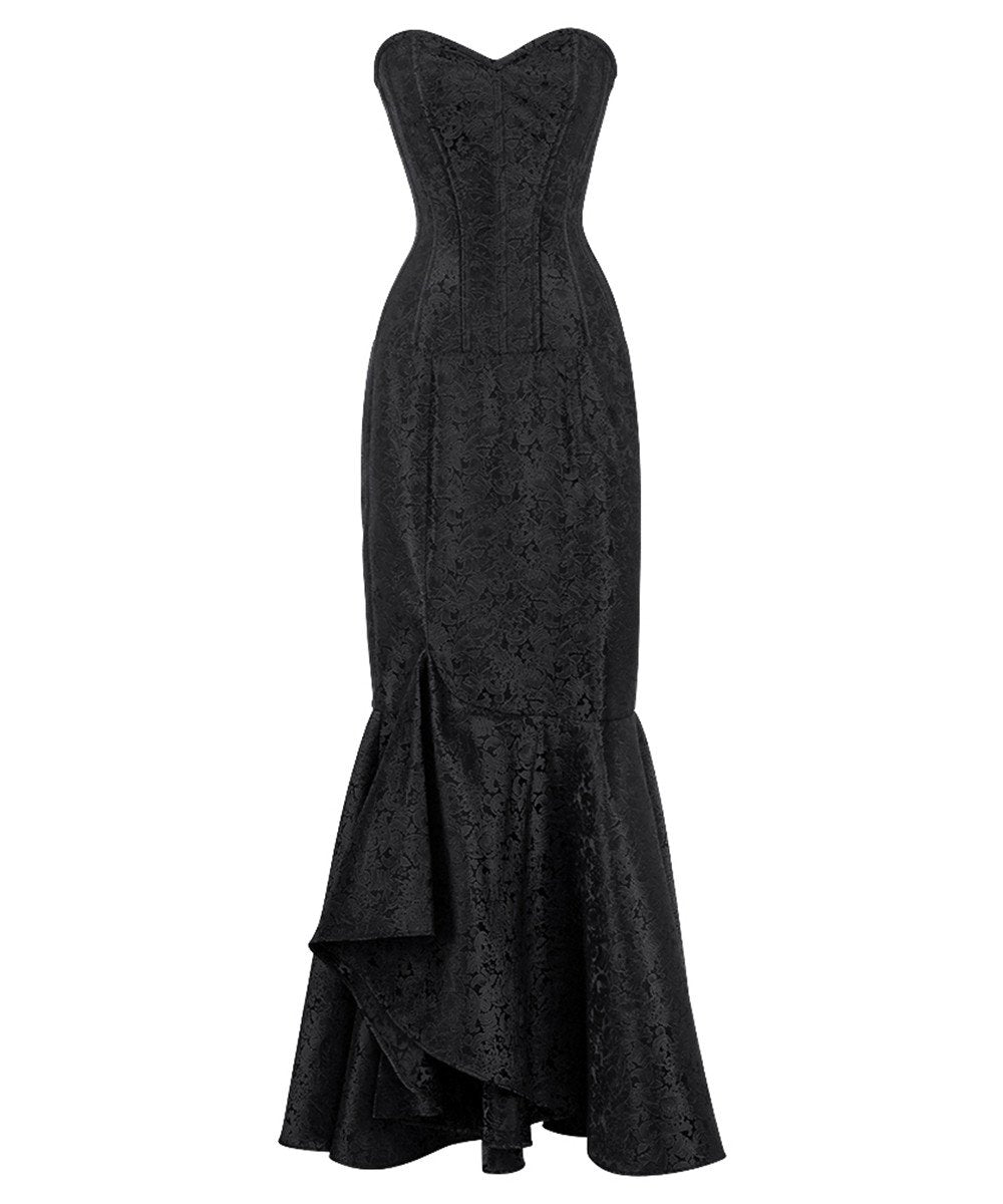 Vinata Gothic Black Cascaded Ruffle Corset Dress