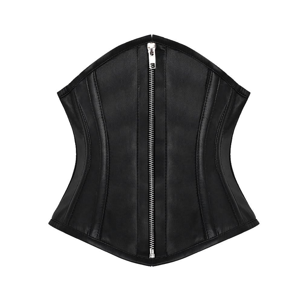 Edlyn Underbust Genuine Sheep Napa Leather Black Corset