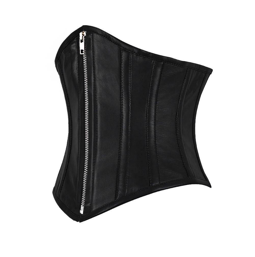 Edlyn Underbust Genuine Sheep Napa Leather Black Corset