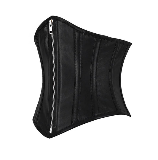 Edlyn Underbust Genuine Sheep Napa Leather Black Corset