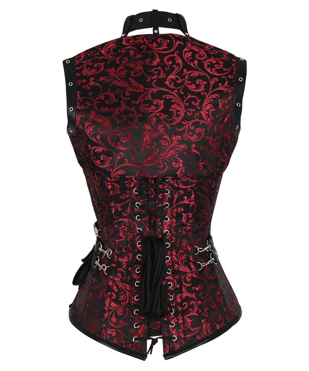 Pierce Maroon Brocade Steampunk Overbust Corset