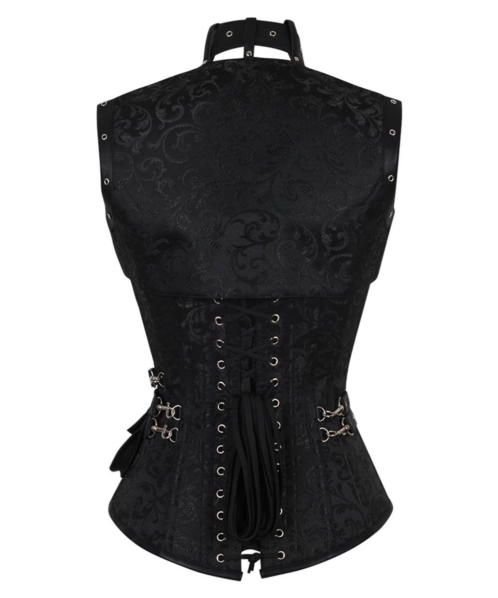 Aiolos Black Brocade Steampunk Overbust Corset