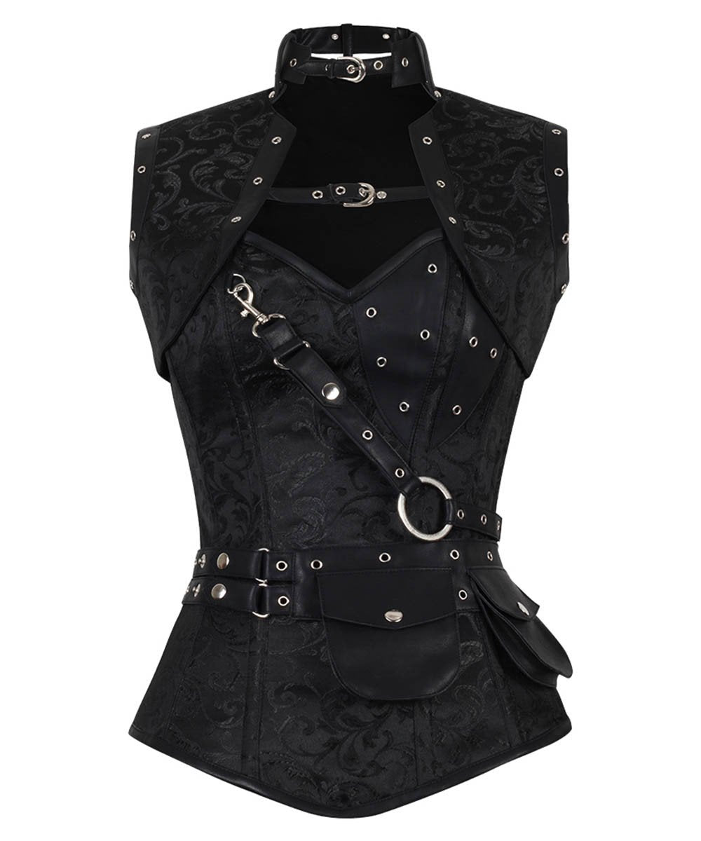 Aiolos Black Brocade Steampunk Overbust Corset
