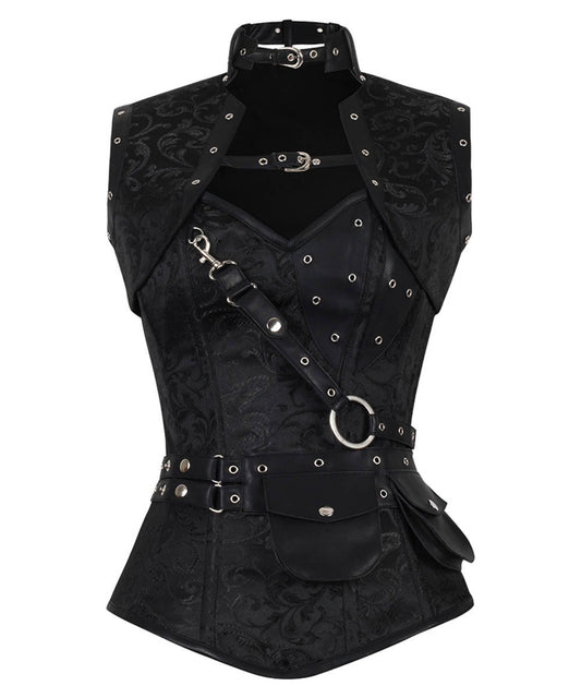 Aiolos Black Brocade Steampunk Overbust Corset