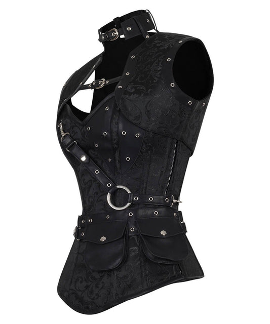 Aiolos Black Brocade Steampunk Overbust Corset