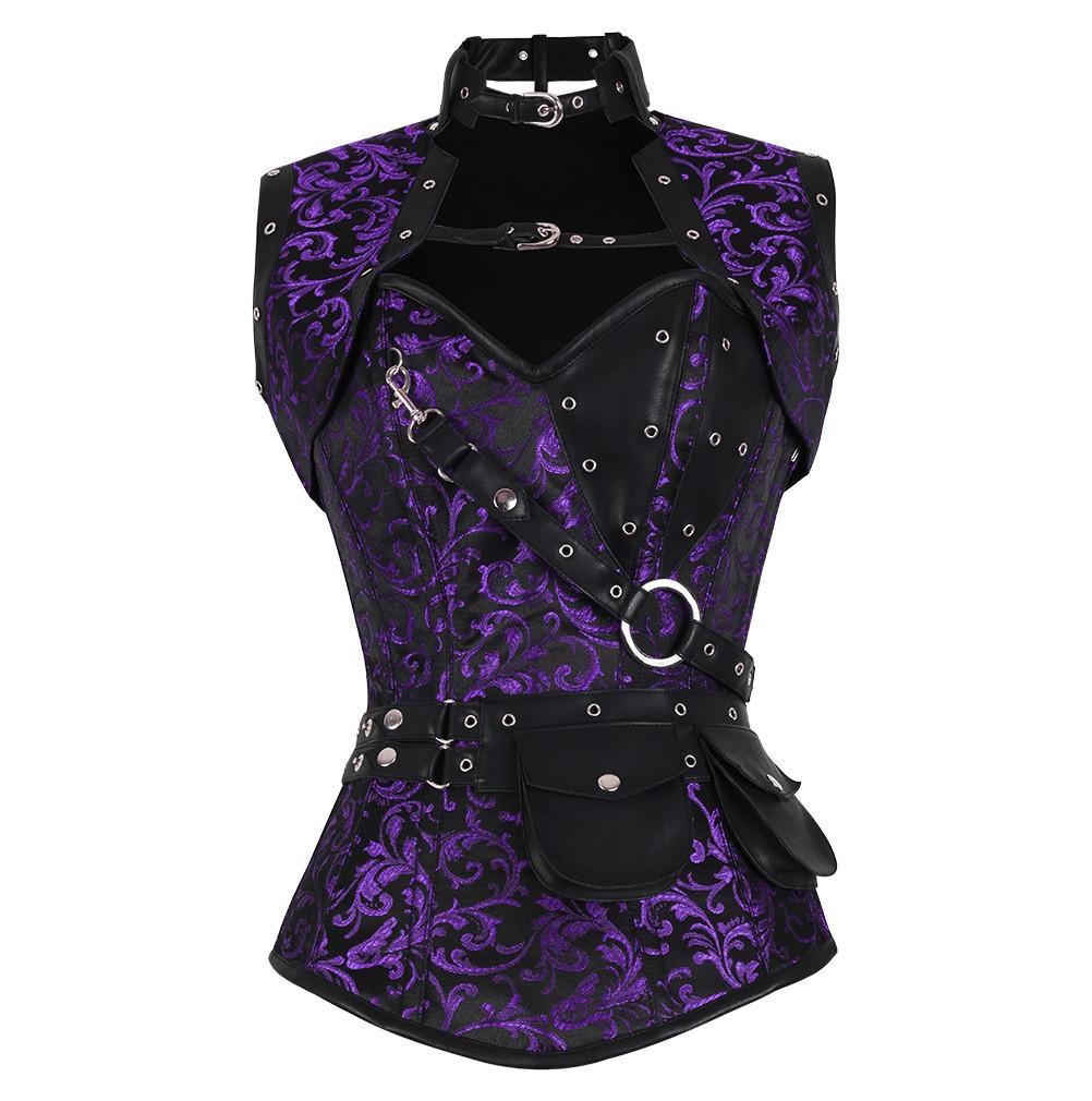 Nuala Purple Brocade Steampunk Overbust Corset