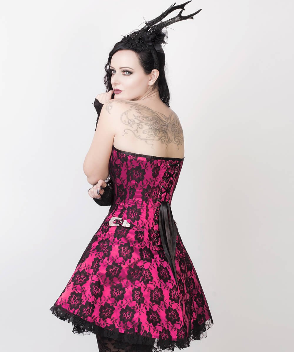 Cadeyrn Gothic Lace Overlay Plus Size Corset Dress