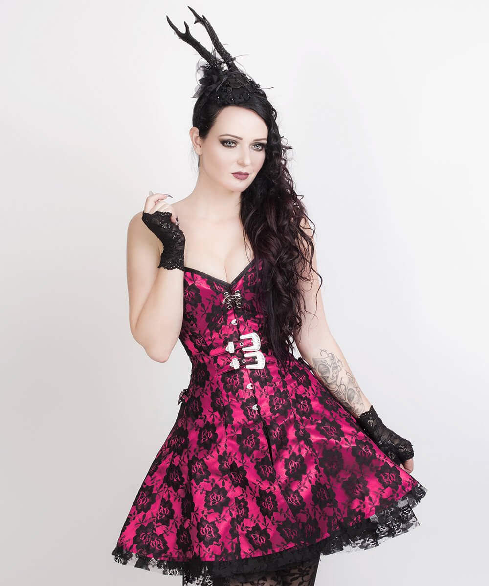 Cadeyrn Gothic Lace Overlay Plus Size Corset Dress