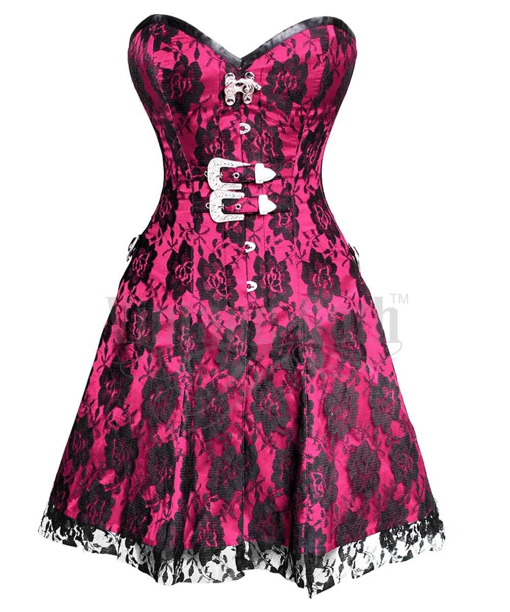 Cadeyrn Gothic Lace Overlay Plus Size Corset Dress