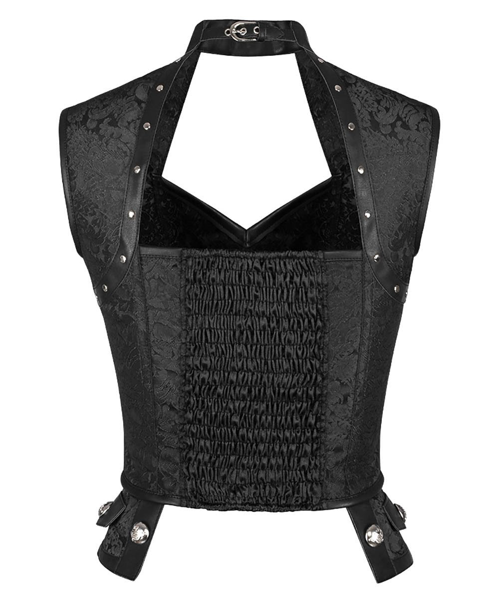 Darrellyn Steampunk Black Corset Top with Halter Neck