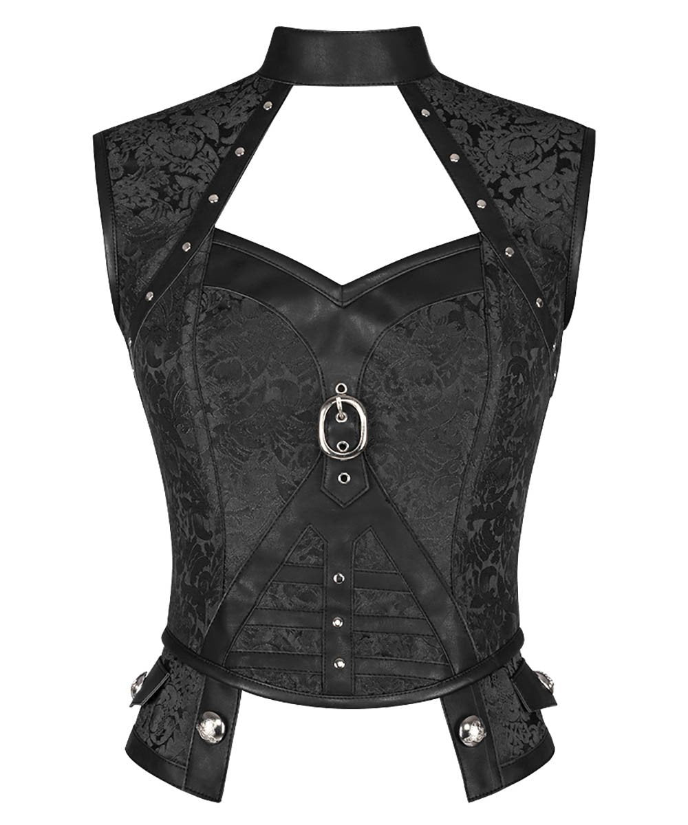 Darrellyn Steampunk Black Corset Top with Halter Neck