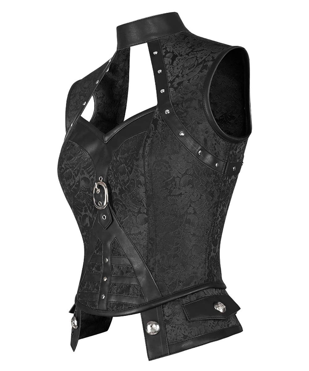 Darrellyn Steampunk Black Corset Top with Halter Neck