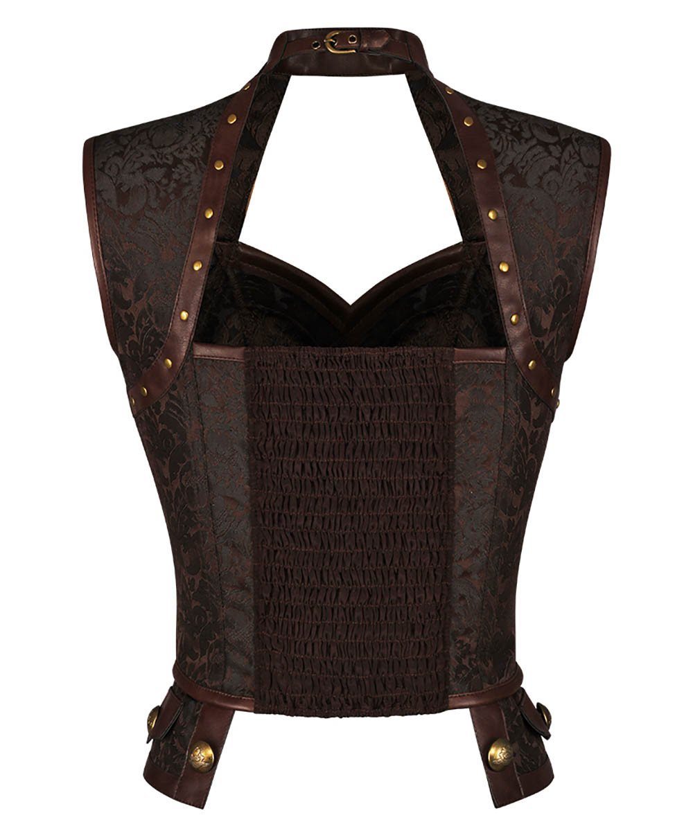 Elethia Steampunk Brown Halter Neck Corset Top