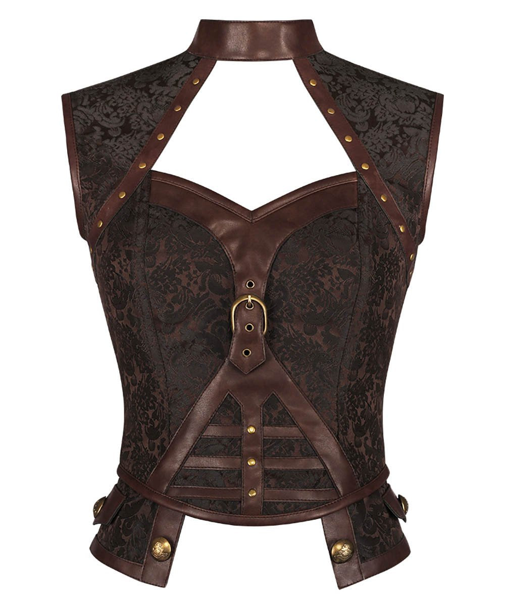 Elethia Steampunk Brown Halter Neck Corset Top