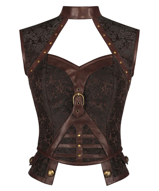 Elethia Steampunk Brown Halter Neck Corset Top