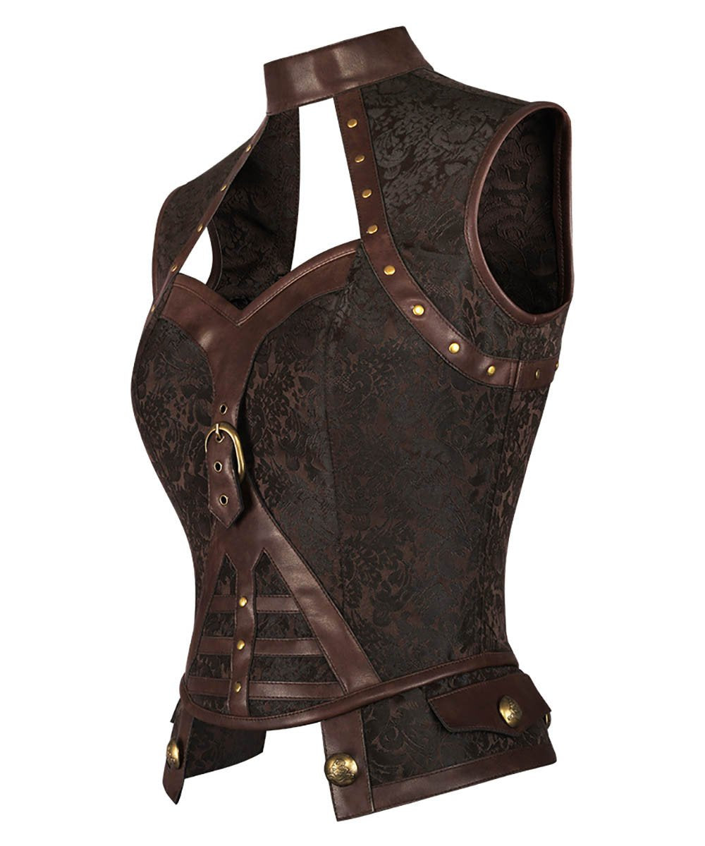 Elethia Steampunk Brown Halter Neck Corset Top
