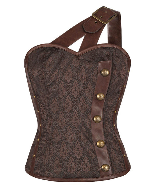 Ahern Steampunk Brown Corset Top with Single Strap