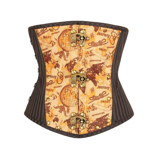 Pavel Underbust Steampunk Vintage Globe Print Corset