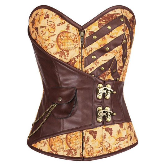 Aenon Steampunk Vintage Globe Print Corset