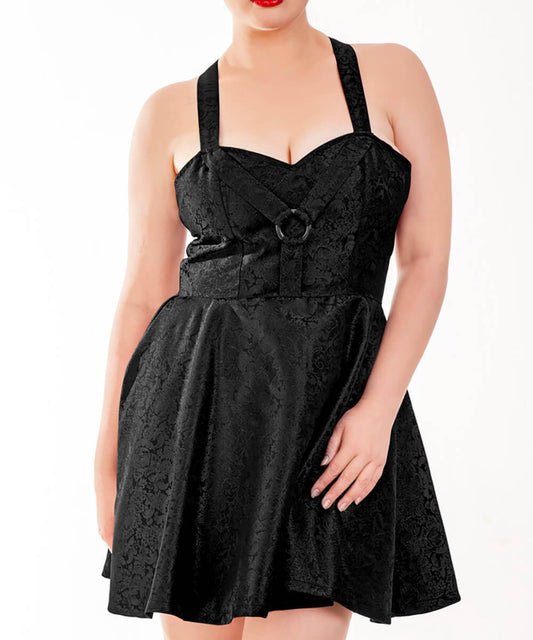 Fidelio Brocade Black Skater Dress