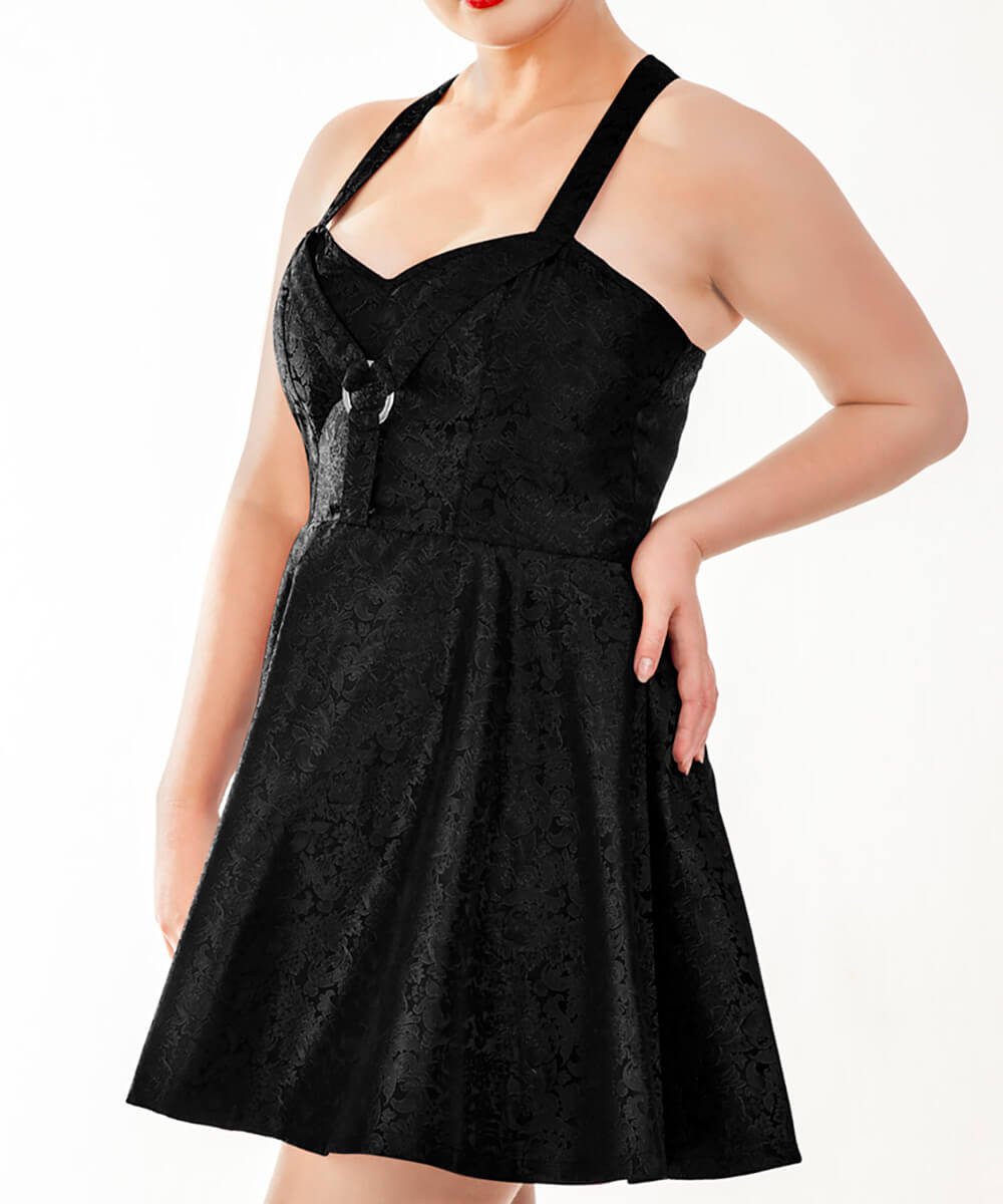 Fidelio Brocade Black Skater Dress