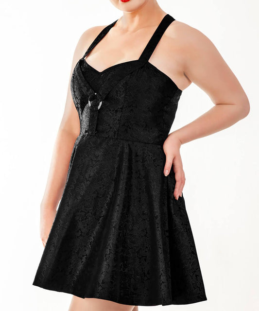 Fidelio Brocade Black Skater Dress