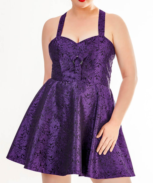 Herod Purple Halter Neck Skater Dress