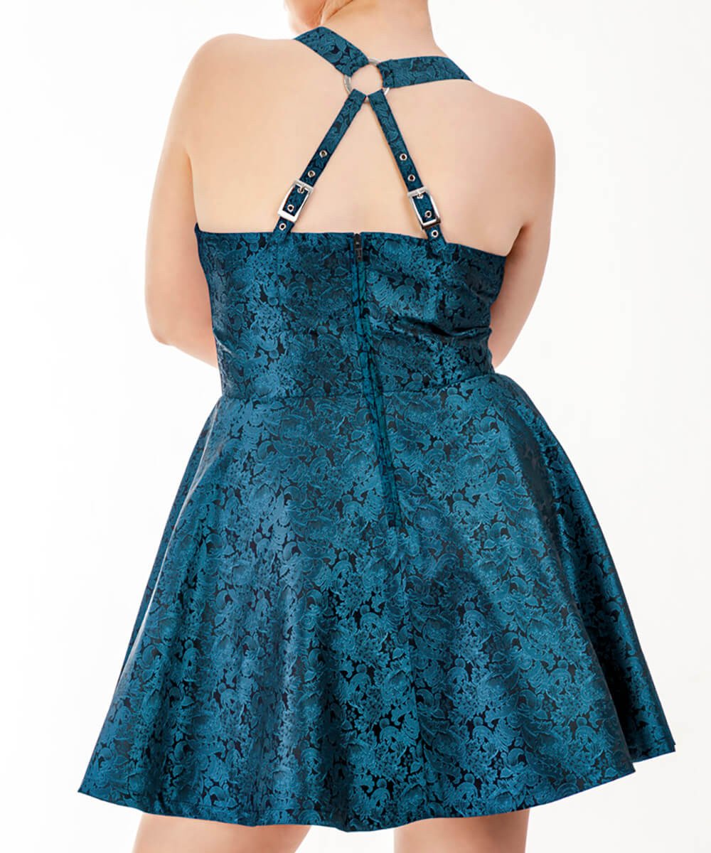 Malloy Skater Halter Neck Dress in Brocade