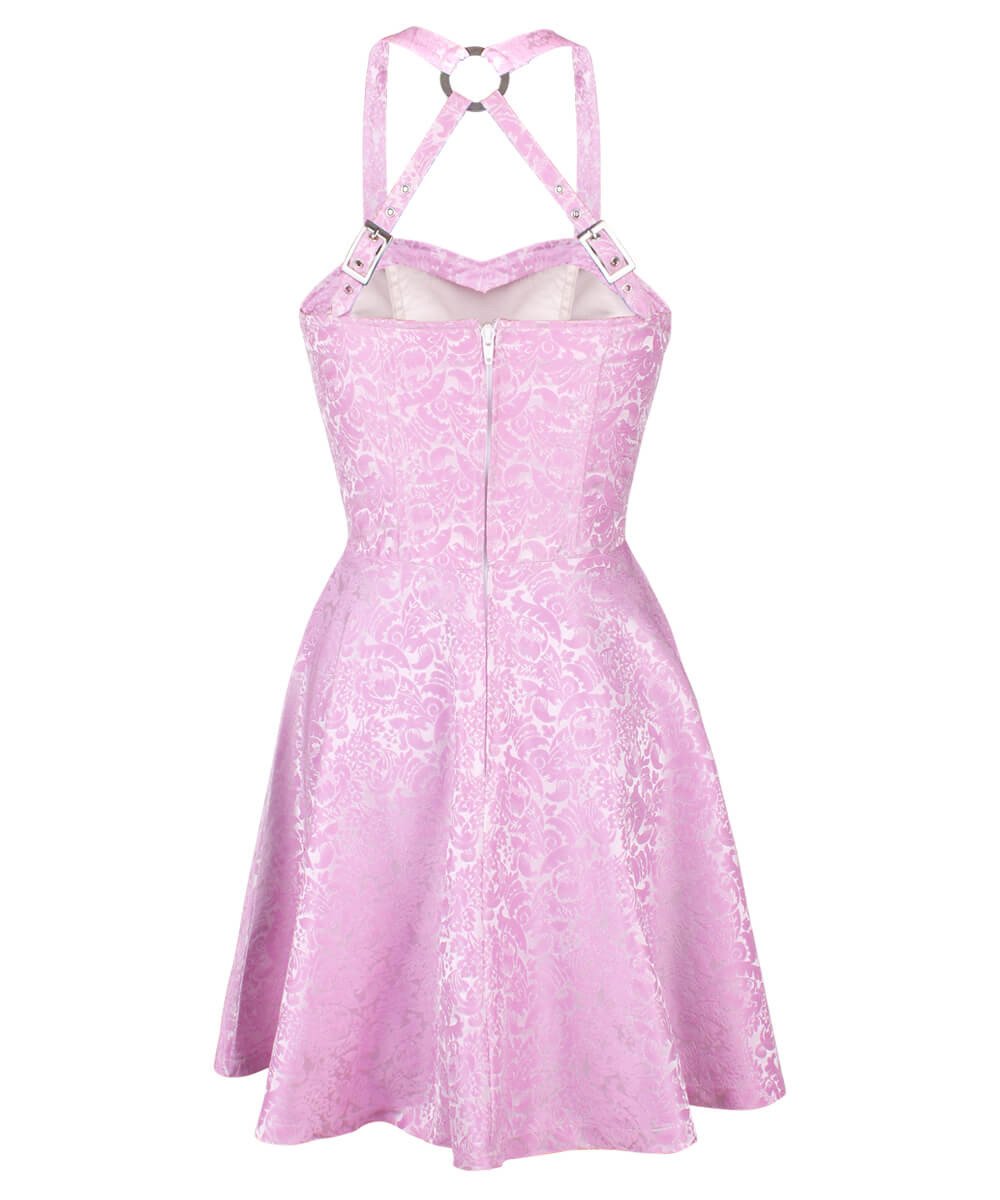 Cadell Pink Skater Dress in Brocade